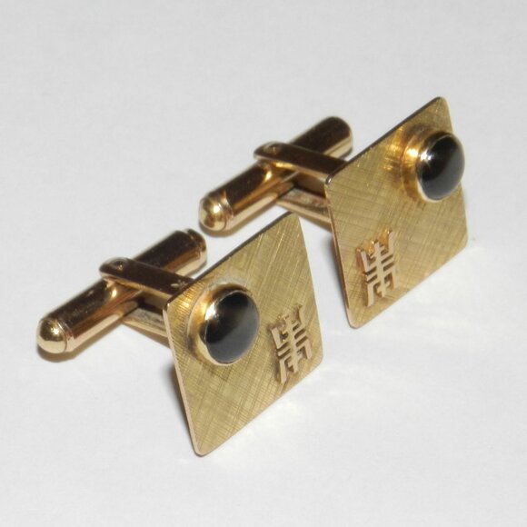 Vintage 14K Gold Black Star Sapphire Cufflinks Square Very Rare!! - Picture 3 of 16